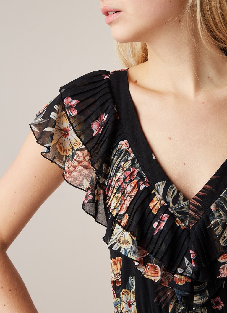 Liu Jo Maxi-jurk met bloemenprint en geplooide details • Zwart •  