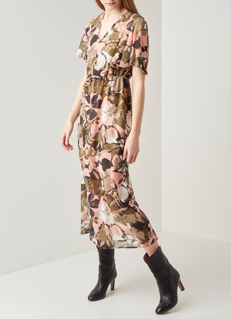 campus Materialisme draai Liu Jo Maxi-jurk met V-hals en bloemenprint • Khaki • deBijenkorf.be
