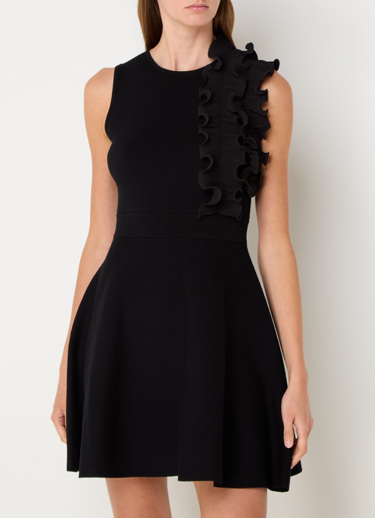 Liu Jo Ribgebreide mini jurk met volant • Zwart •