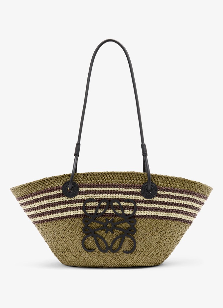 LOEWE - Anagram Small shopper van raffia met kalfsleren details - Donkerkhaki