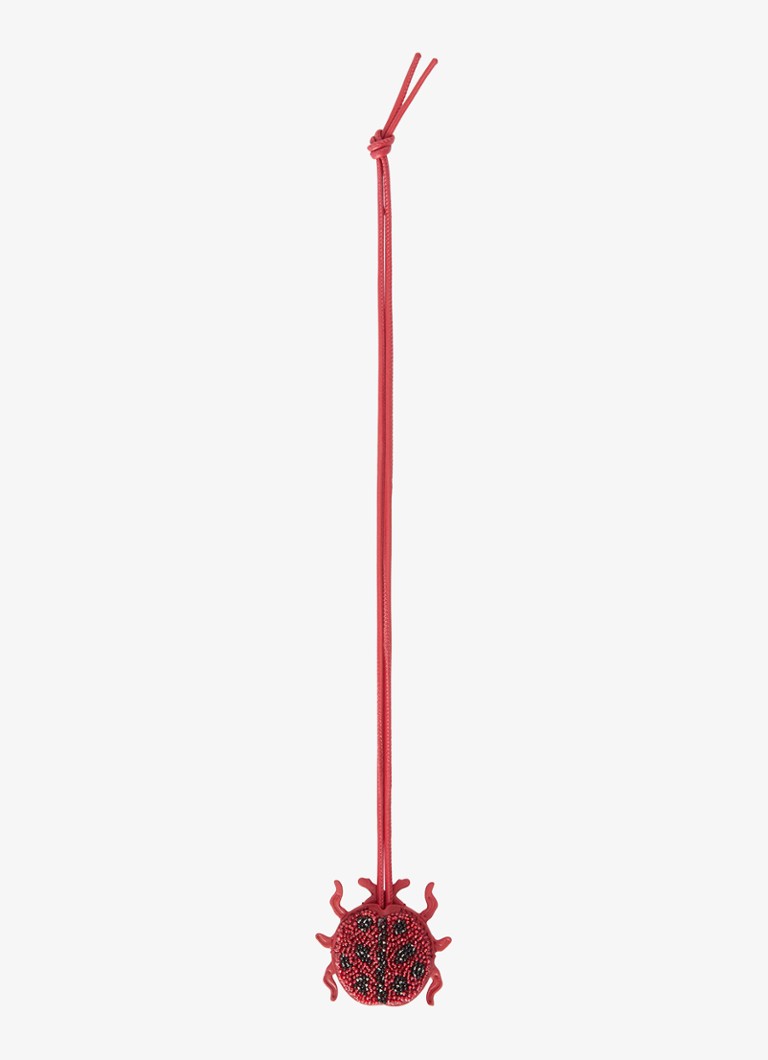 LOEWE - Ladybug tasbedel van kalfsleer met kralendecoratie - Rood