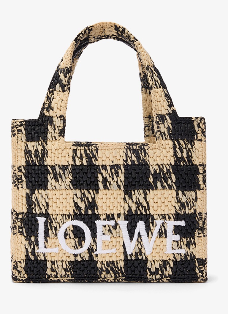 LOEWE - Mini shopper van raffia met logoborduring - Zwart