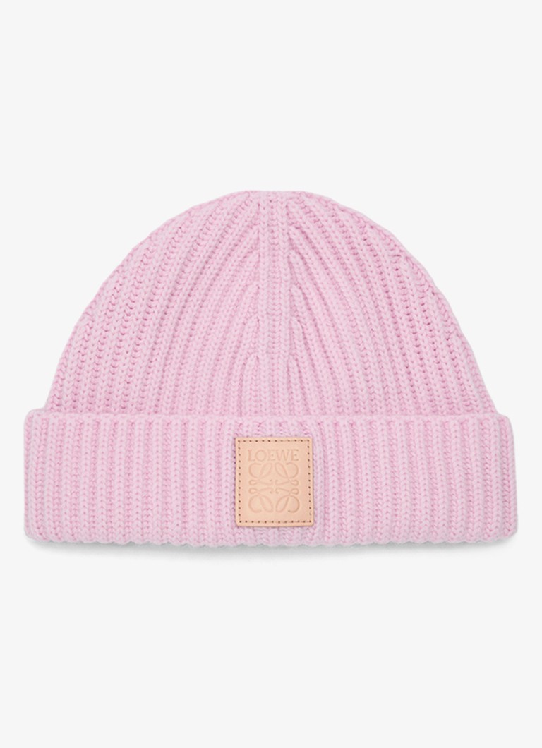 LOEWE - Ribgebreide muts van kasjmier met logo - Lichtroze