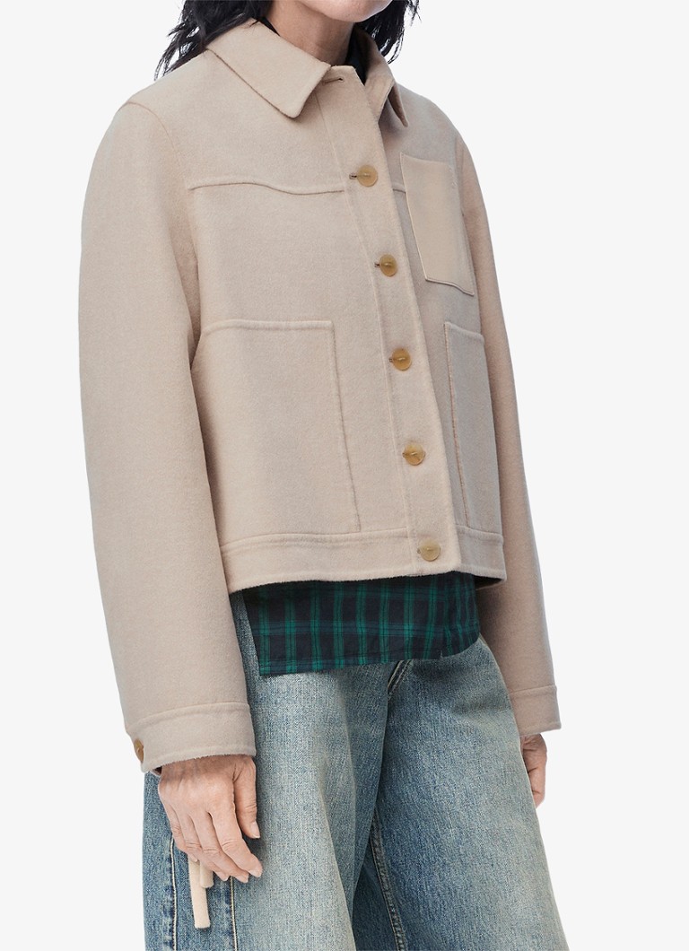 LOEWE - Workwear overshirt in kasjmierblend met detail van lamsleer - Beige