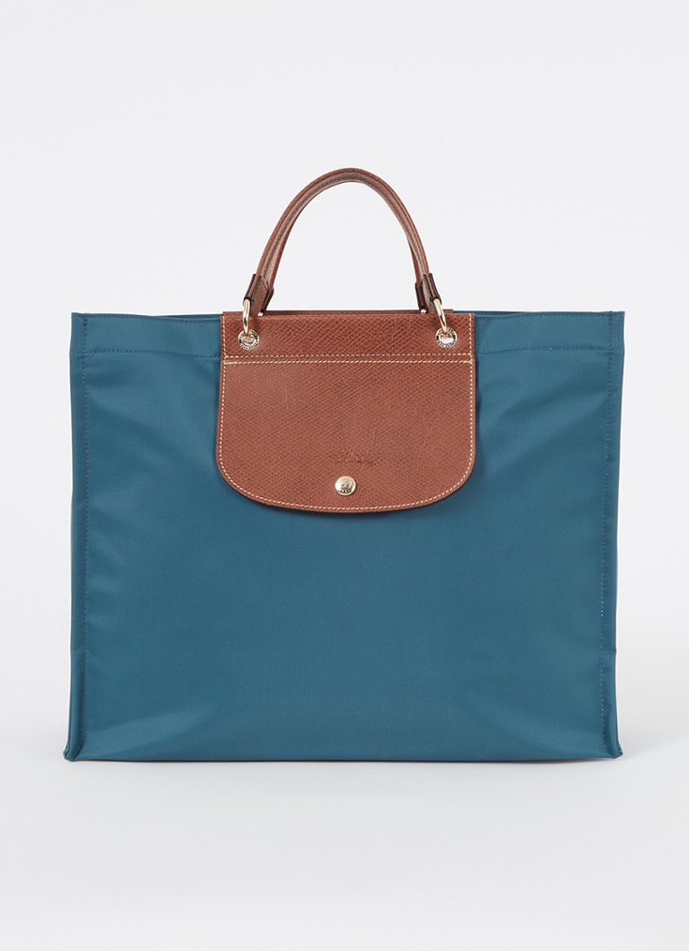 Longchamp - Cabas Longchamp shopper L met leren details - Staalblauw