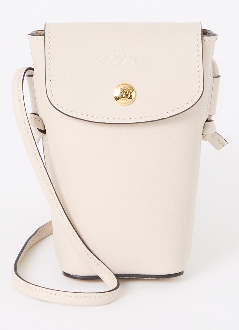 Longchamp - Épure telefoonhoesje van leer met logo - Gebroken wit