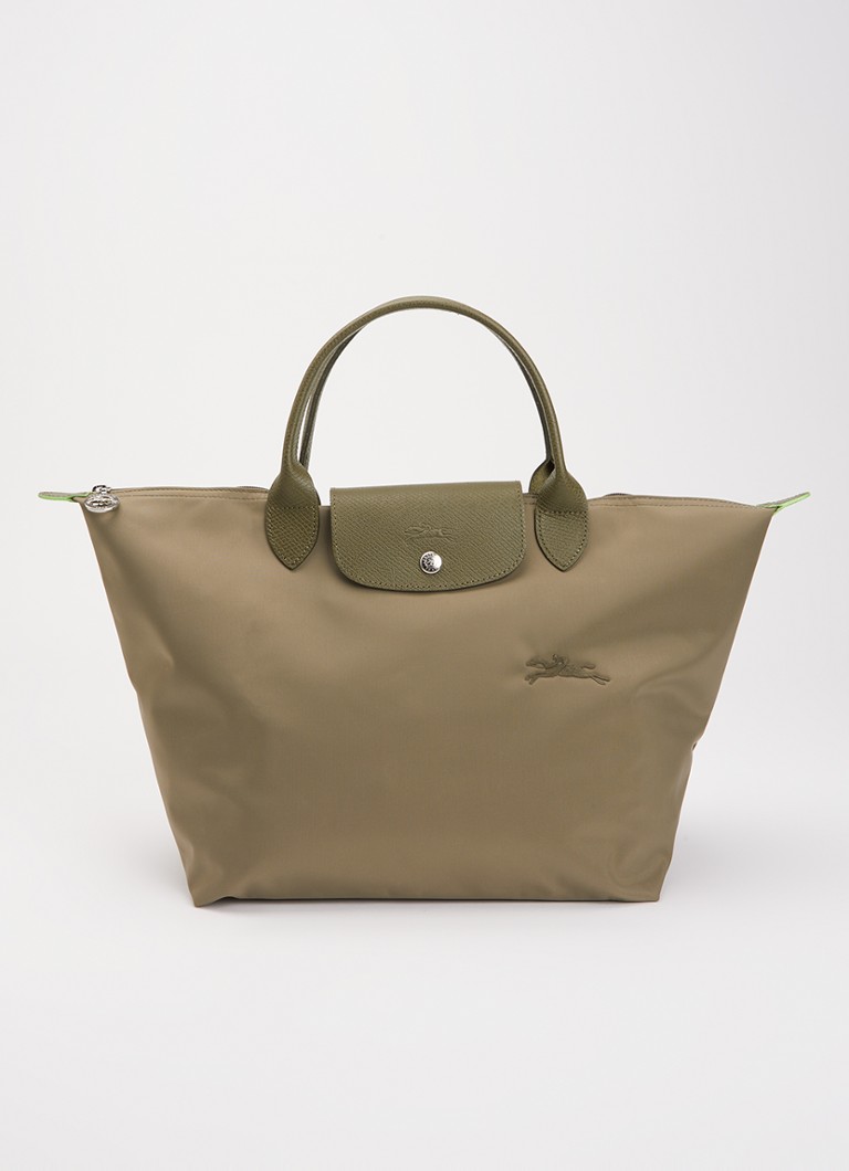 Longchamp - Le Pliage Green handtas M met leren details - Legergroen