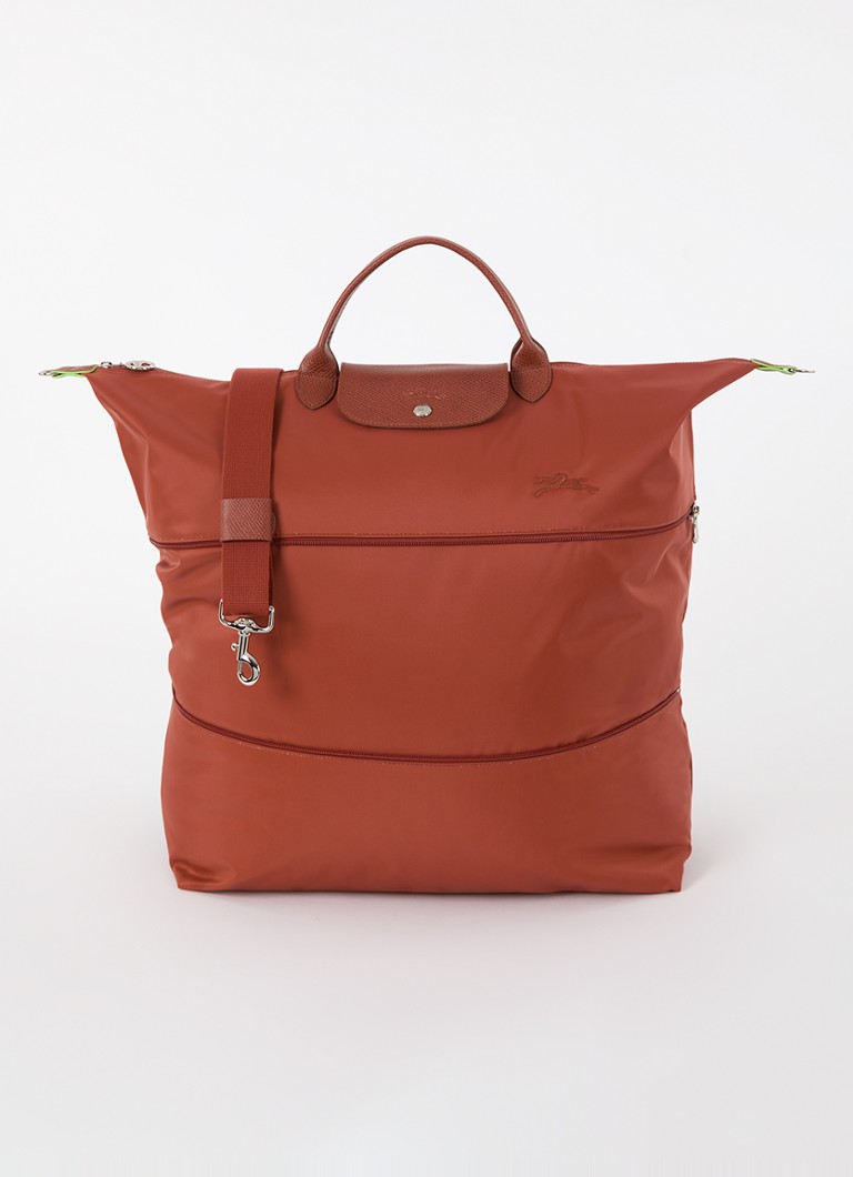 Longchamp - Le Pliage Green reistas vergrootbaar met leren details - Kastanjebruin