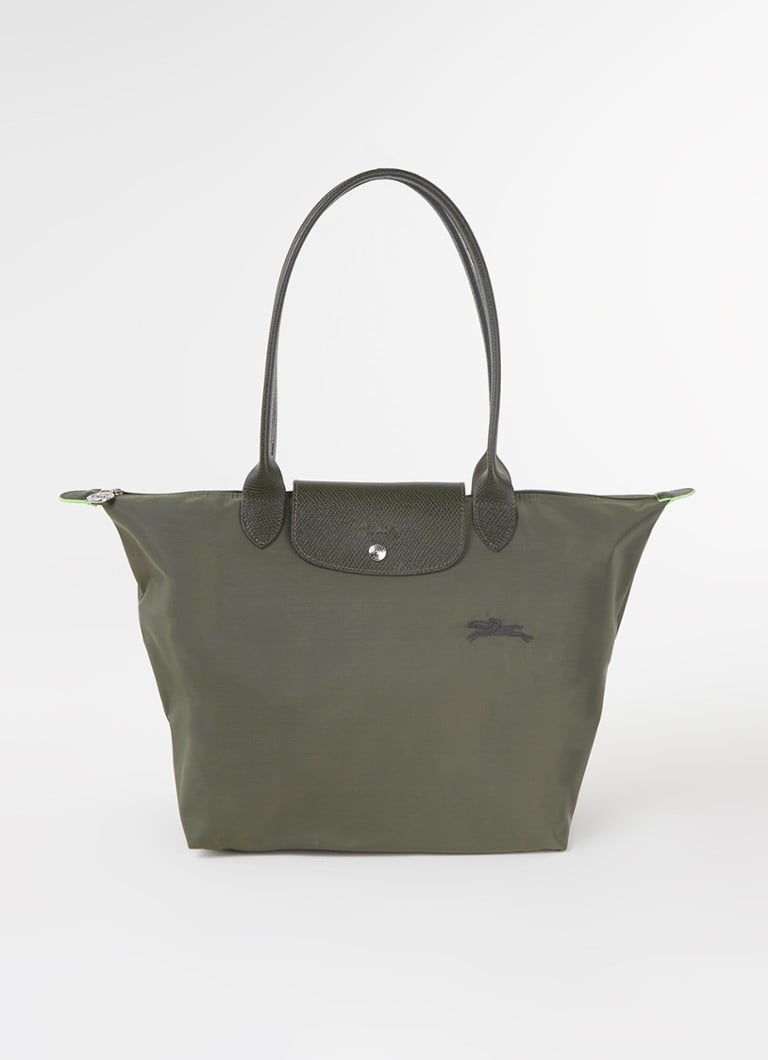 Longchamp - Le Pliage Green schoudertas L met leren details - Bronsgroen