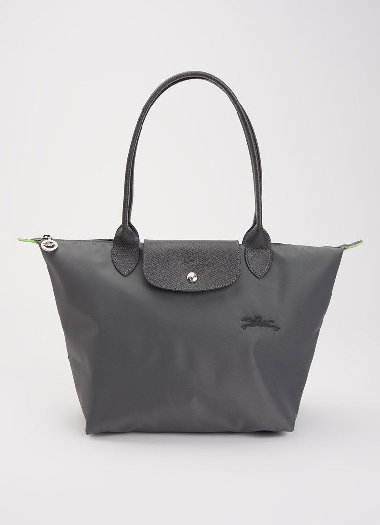 Longchamp - Le Pliage Green schoudertas M met leren details - Donkergrijs