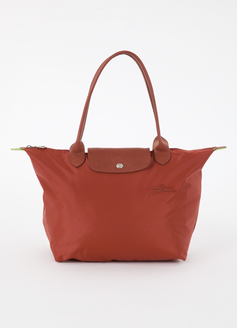 Longchamp - Le Pliage Green schoudertas M met leren details - Kastanjebruin