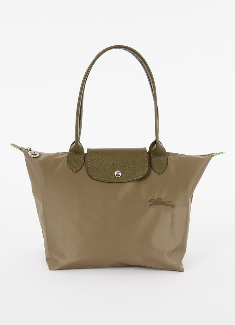 Longchamp - Le Pliage Green schoudertas M met leren details - Lichtbruin