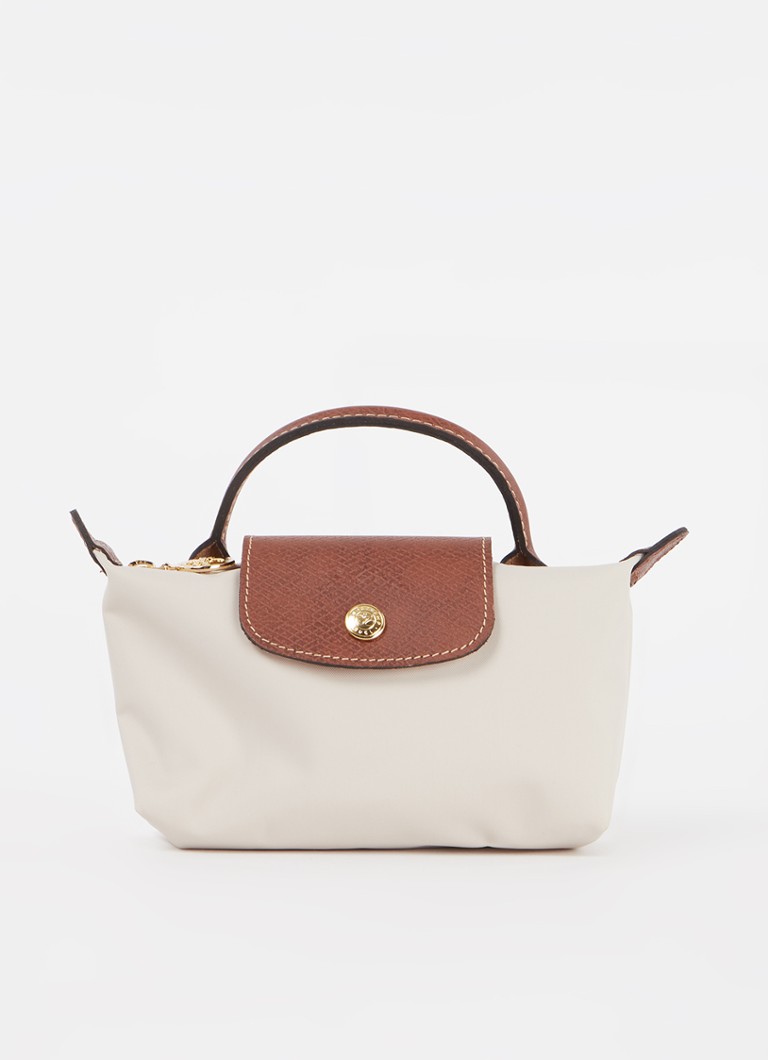 Longchamp - Le Pliage handtas met leren details - Creme