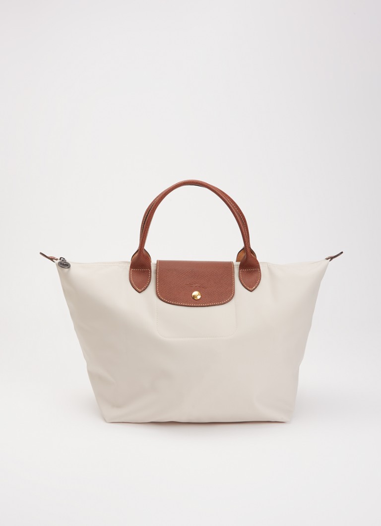 Longchamp - Le Pliage Original M handtas van canvas met leren details - Creme