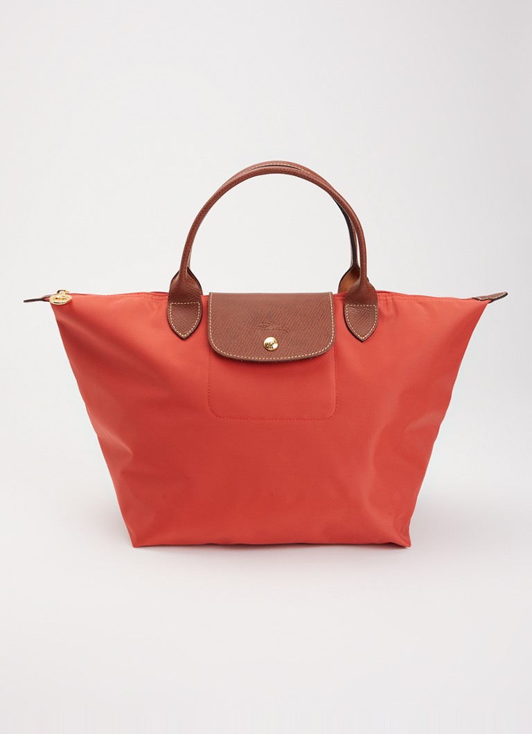 Longchamp - Le Pliage Original M handtas van canvas met leren details - Oranjerood