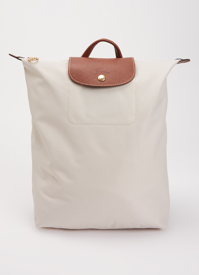 Longchamp - Le Pliage rugzak M met leren details - Creme