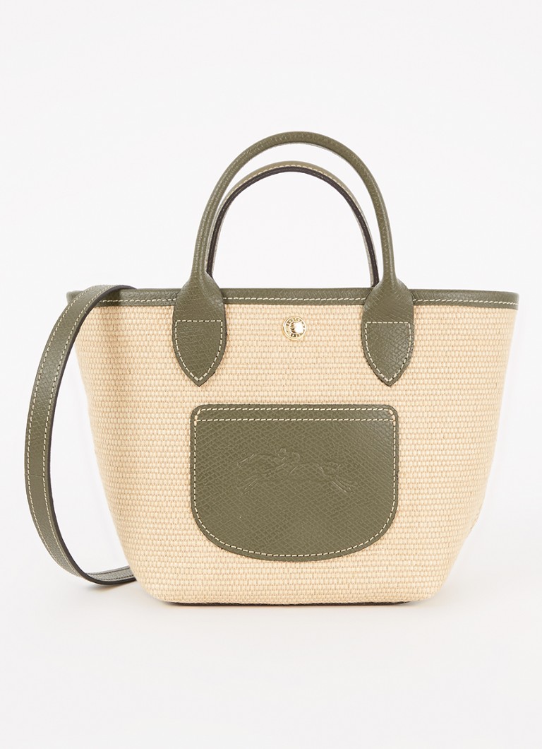Longchamp - Le Pliage XS Basket crossbodytas van raffia met leren details - Legergroen