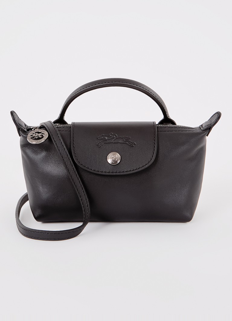 Longchamp - Le Pliage Xtra handtas XS van leer met afneembare schouderriem - Zwart
