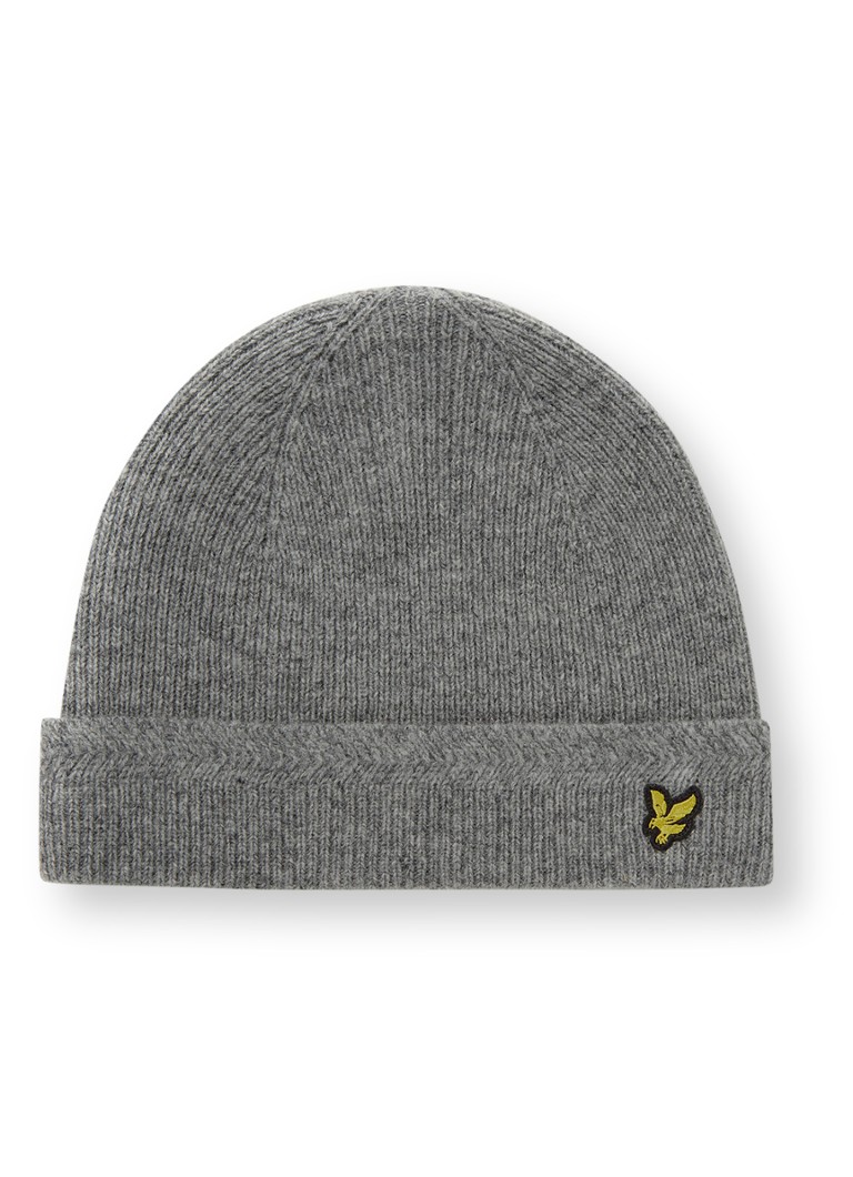 Lyle & Scott - Ribgebreide muts in wolblend - Middengrijs