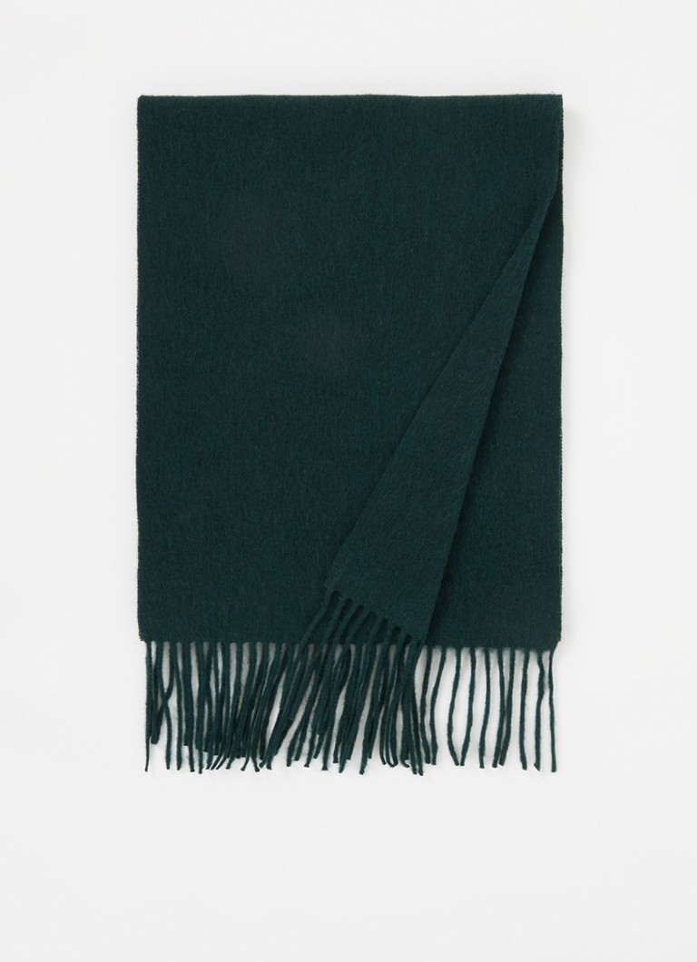 Lyle & Scott - Sjaal van lamswol met franjes 170 x 35 cm - Donkergroen