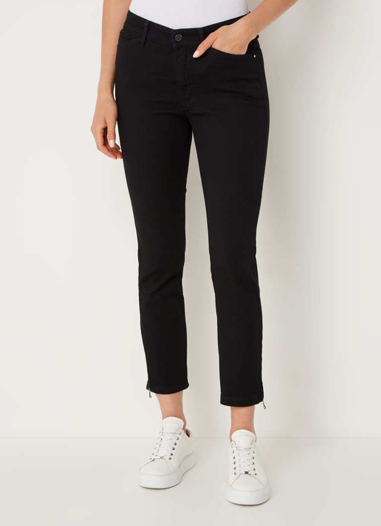 Mac Jeans - Dream mid waist slim fit cropped jeans met ritsdetail - Zwart