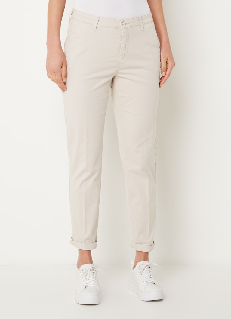 MAC Jeans - Mid waist slim fit cropped chino met steekzakken en stretch  - Creme