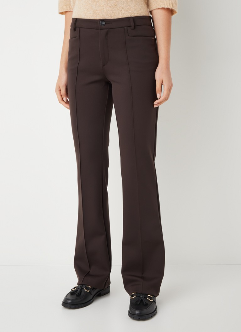 MAC - Pantalon taille moyenne coupe droite avec stretch  - Marron foncé