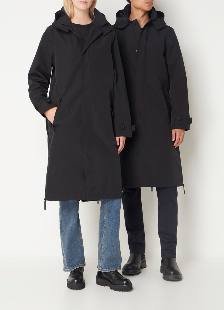 Maium - Mac regenjas met afneembare capuchon en klepzakken - unisex - Zwart