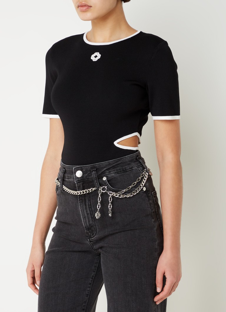 Maje - Body met cut-out detail en logo - Zwart