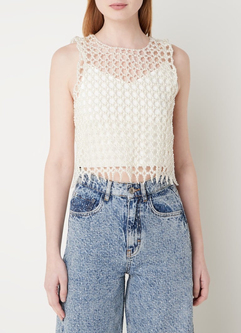 Maje - Crop top van imitatieparels - Parelmoer