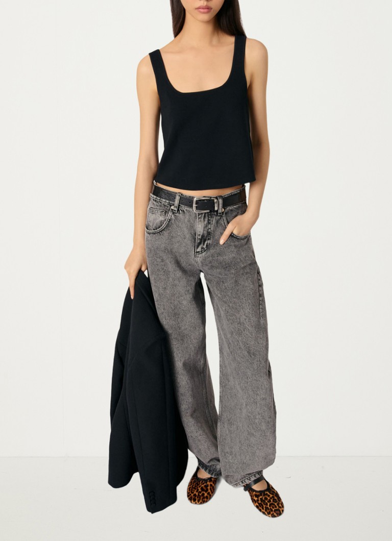 Maje - Fijngebreide cropped tanktop met stretch - Zwart