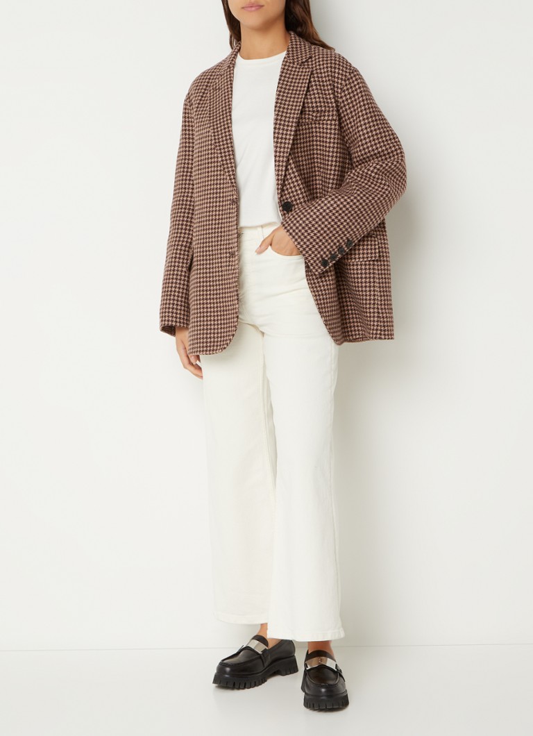 Maje - Galarom blazer in wolblend met pied-de-poul dessin - Bruin - voorkant