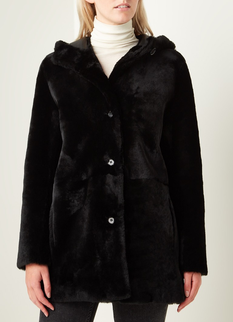 Maje - Gatina reversible lammy coat van lamsleer - Zwart