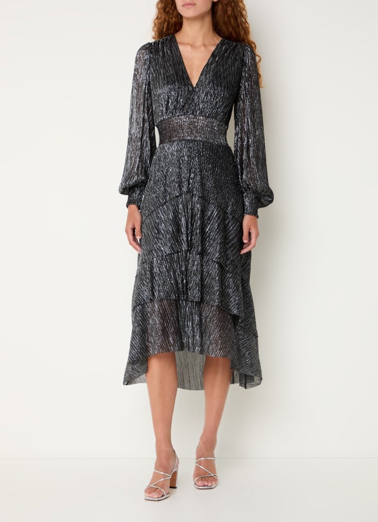 Maje Midi jurk met lurex en smockwerk • Zwart •