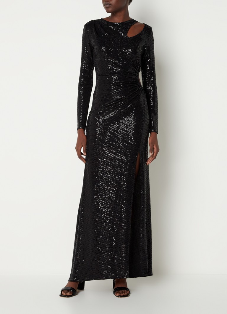 Maje Rilexis maxi jurk met glitter en cut-out detail • Zwart •  