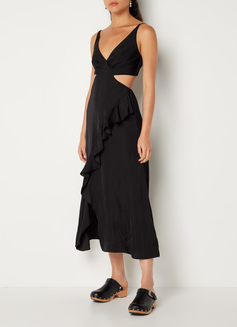 Maje Robe longue Rallet en satin avec ourlet asymétrique et détails