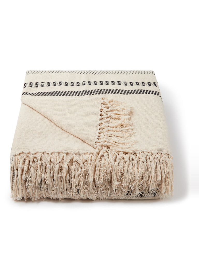 Malagoon - Plaid Native Stripe en coton 270 x 220 cm - Blanc