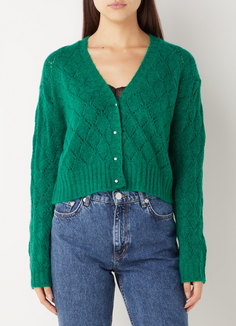 MANGO - Cardigan court Fuji à motif tricoté - Vert foncé