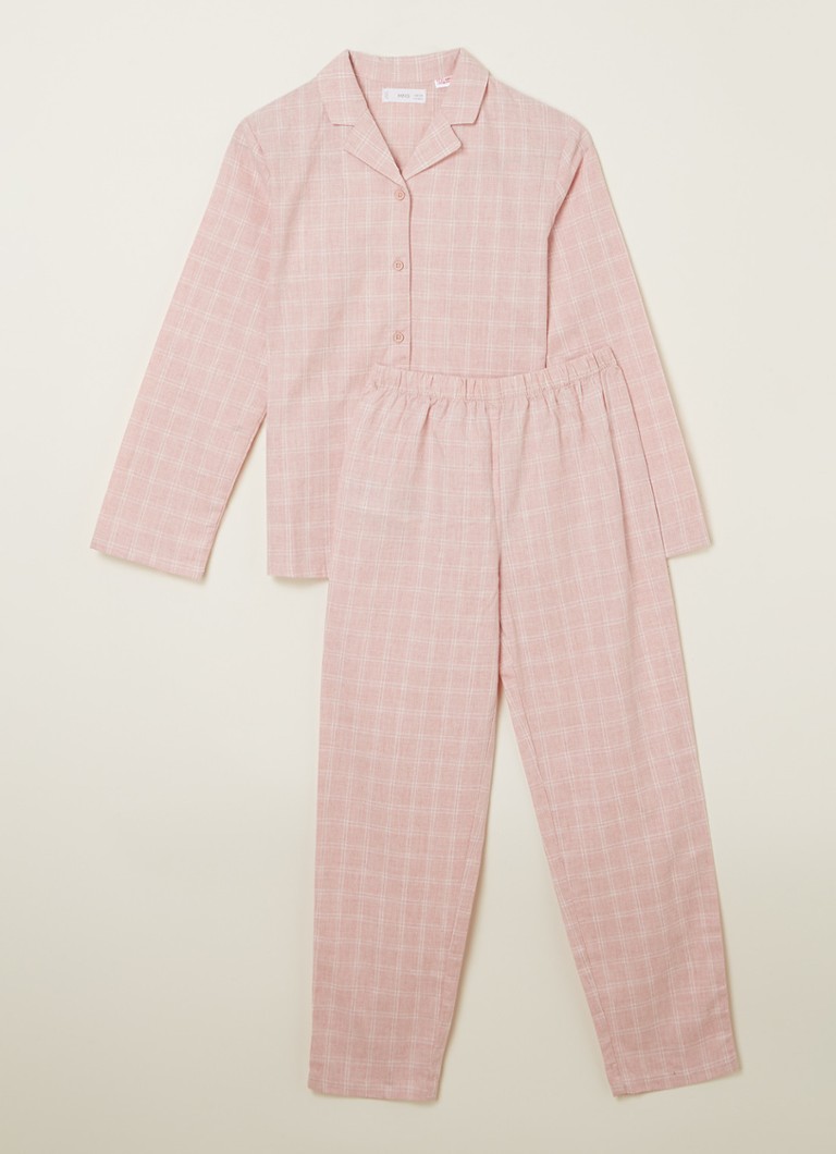 MANGO - Caria pyjamaset met ruitdessin - Roze