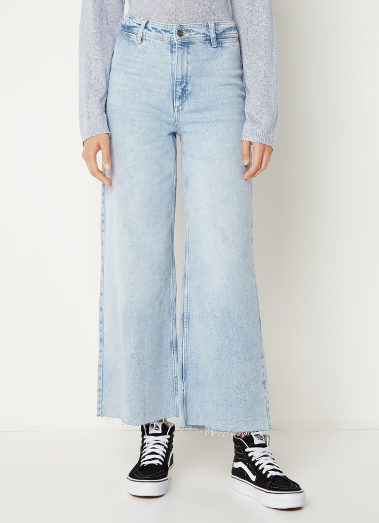 MANGO - Catherin high waist wide fit cropped jeans met lichte wassing - Indigo