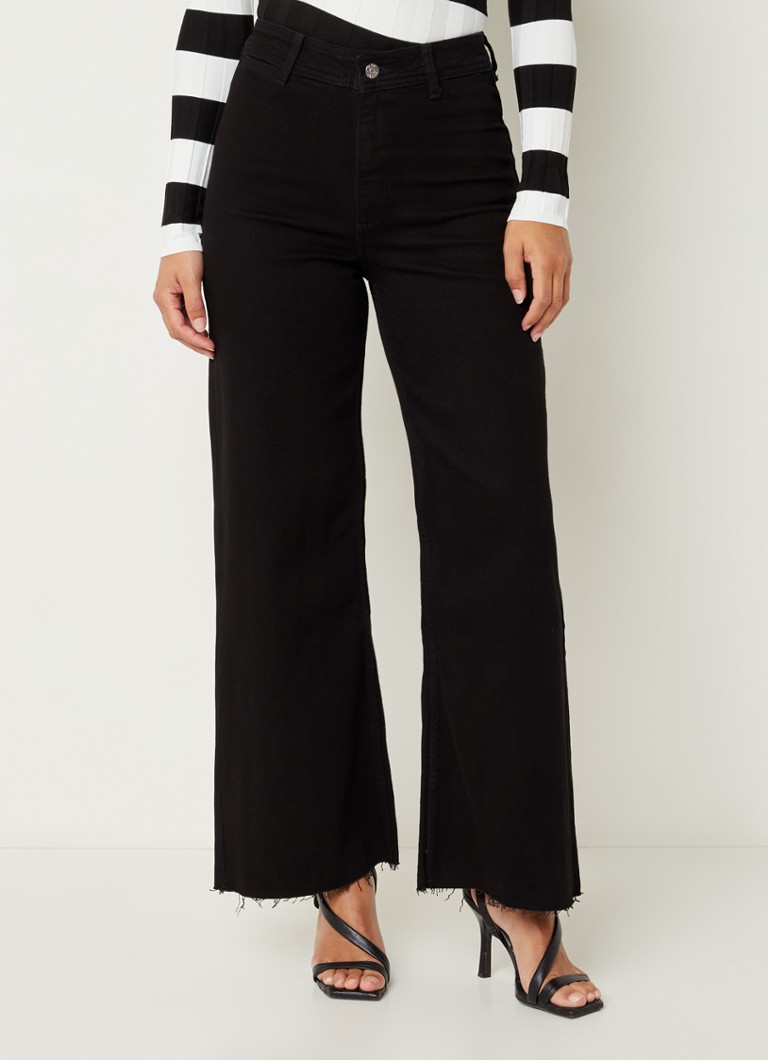 MANGO - Catherin high waist wide leg cropped jeans met gekleurde wassing - Zwart
