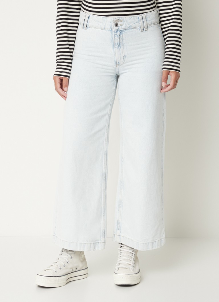 MANGO - Culotte high waist wide leg cropped jeans met lichte wassing - Indigo