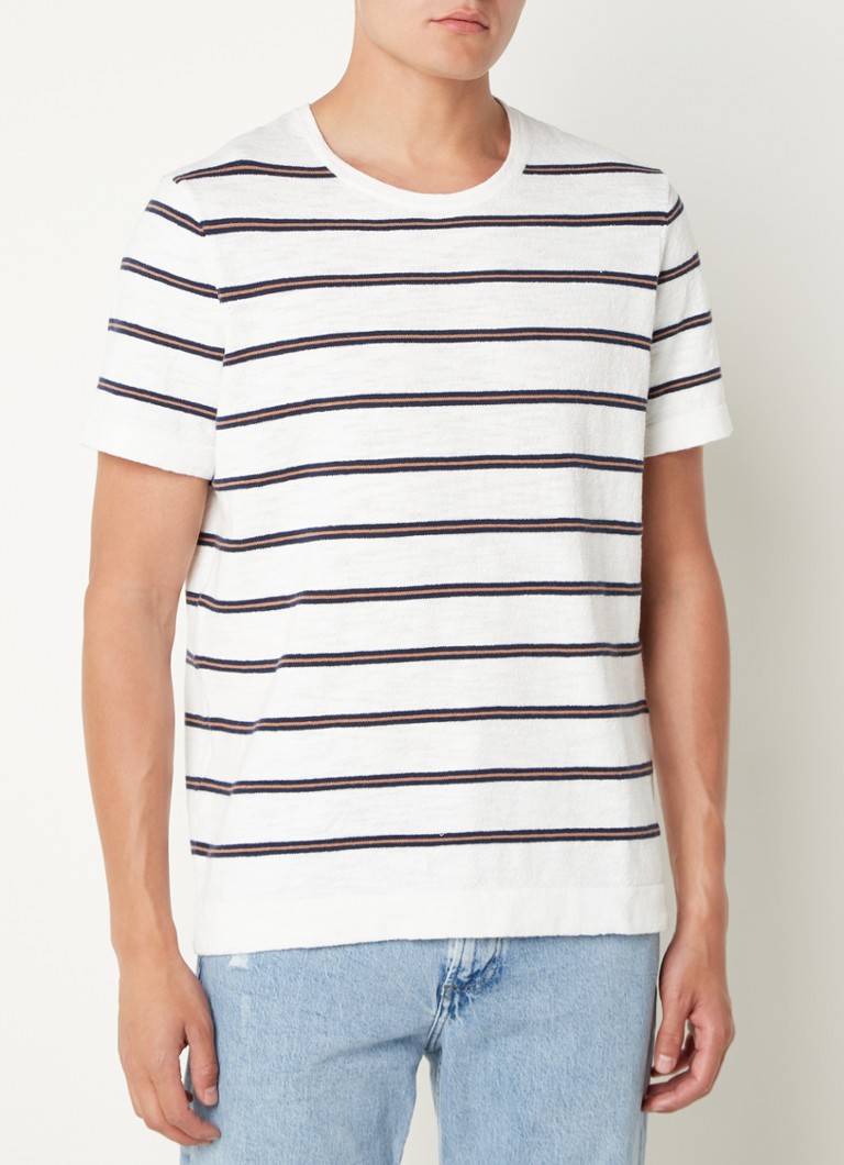 MANGO - Felix fijngebreid T-shirt met streepprint  - Wit