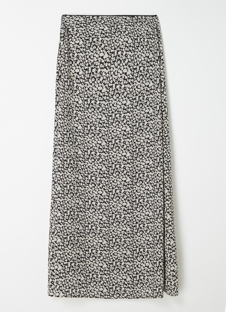 MANGO - Jupe longue Rosa avec fente latérale et imprimé floral - Noir