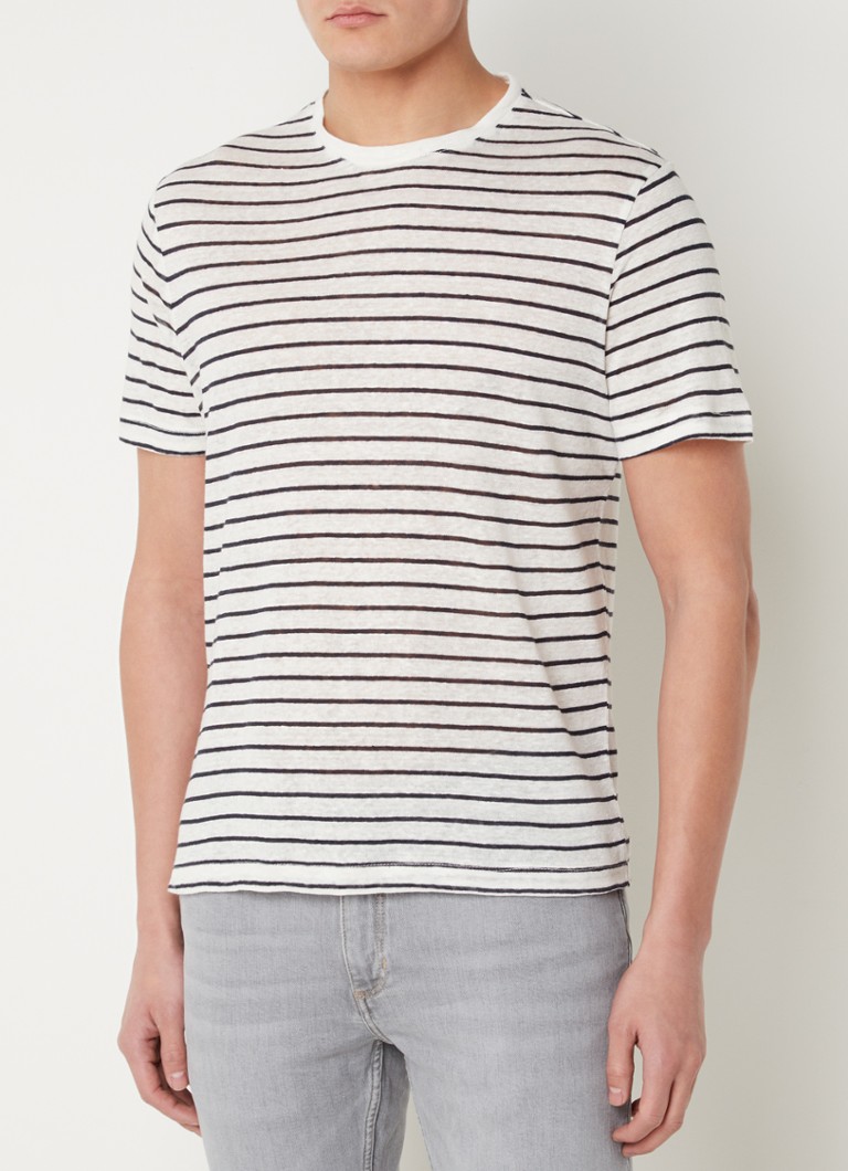 MANGO - Limar T-shirt van linnen met streepprint - Bleu foncé
