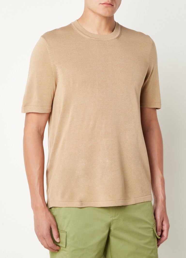 MANGO - Lino fijngebreid T-shirt in linnenblend - Beige
