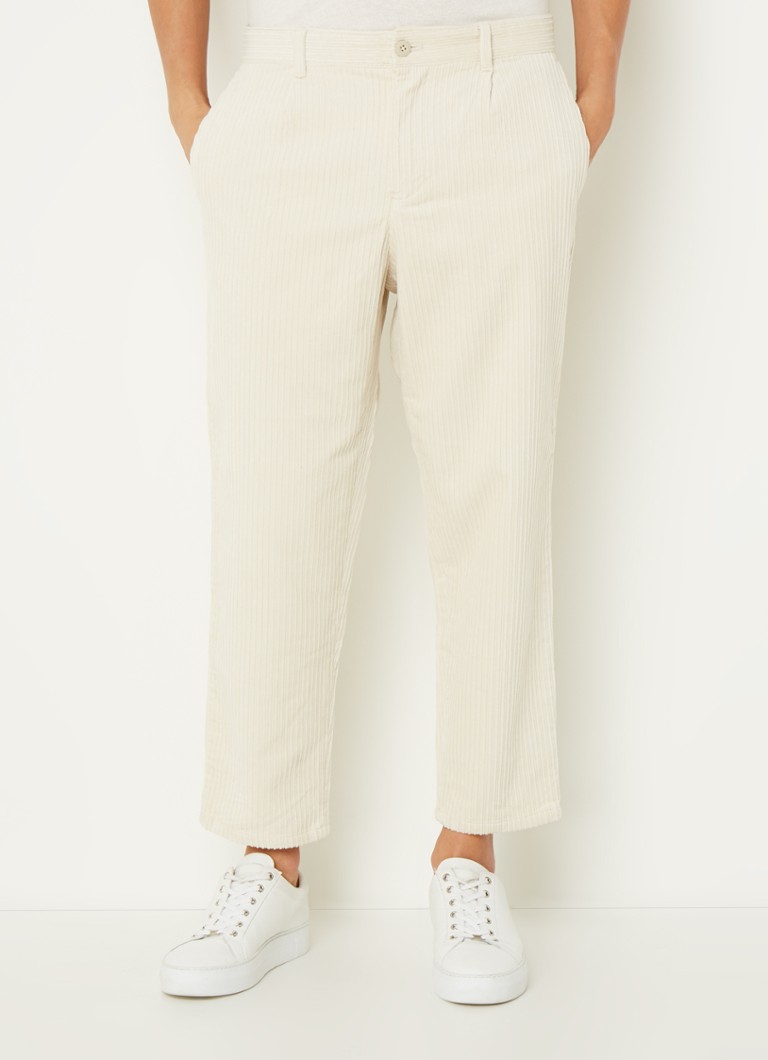 MANGO - Lucas straight fit cropped pantalon van corduroy - Gebroken wit