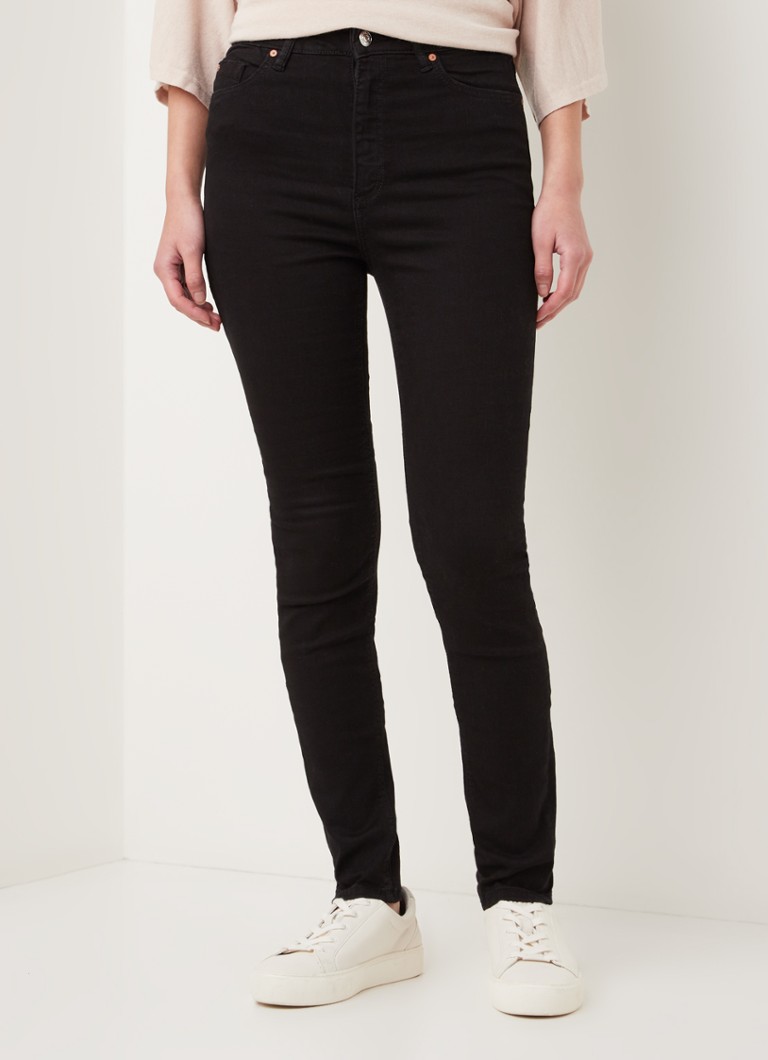 MANGO - Noa high waist skinny jeans met gekleurde wassing - Zwart
