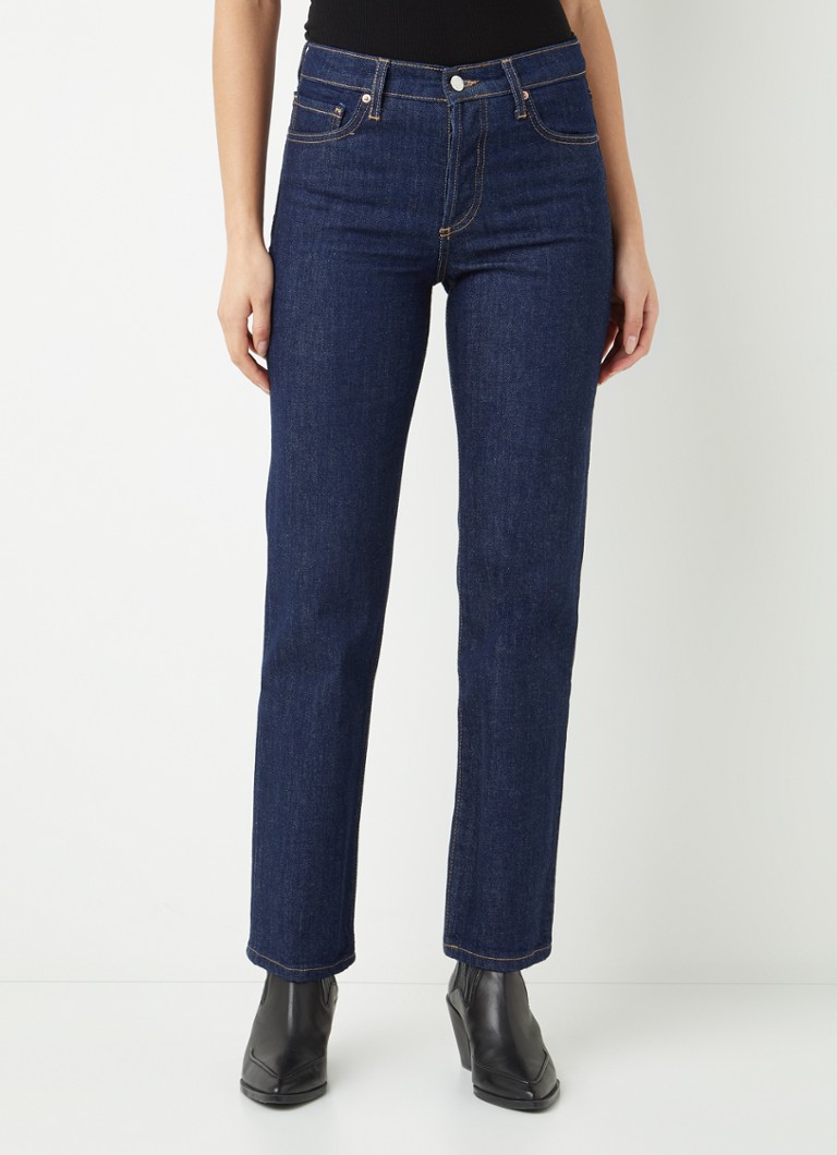 MANGO - Premium mid waist straight leg jeans met stretch - Indigo