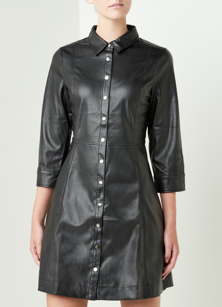 MANGO Robe chemise skin en simili cuir �?� Noir �?� de Bijenkorf